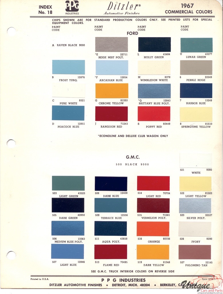 1967 GMC Paint Charts PPG 1